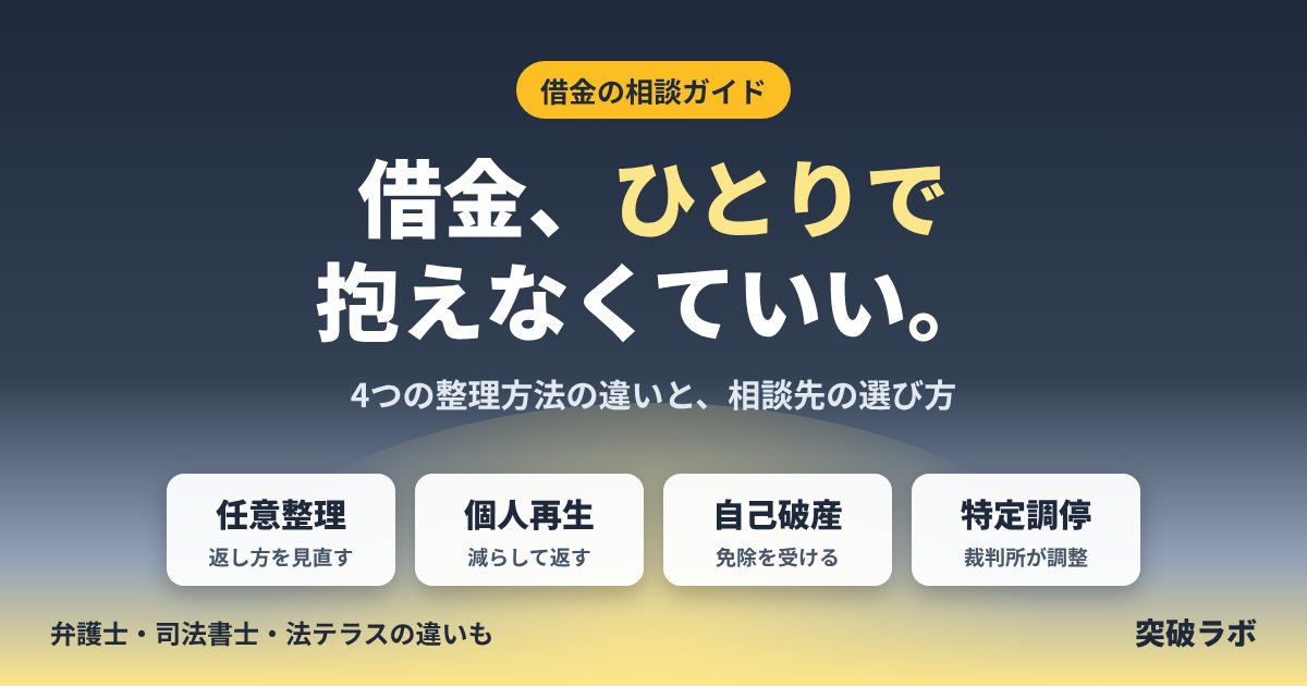 借金、ひとりで抱えなくていい。任意整理・個人再生・自己破産・特定調停の違いと相談先の選び方
