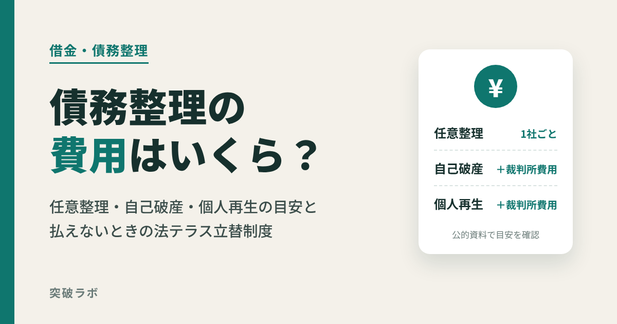 債務整理の費用はいくら？任意整理・自己破産・個人再生の目安