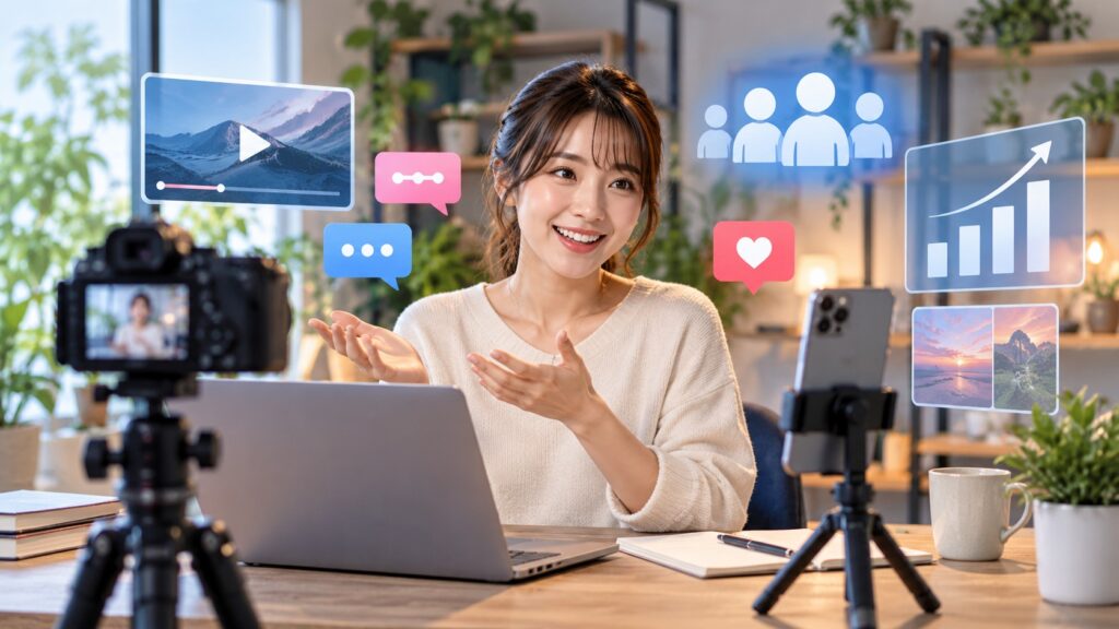YouTube・TikTok・Instagram・XのSNS収益化の条件は？広告収入を副業にする前に知っておきたいこと【2026年版】のテーマを表した独自制作イメージ