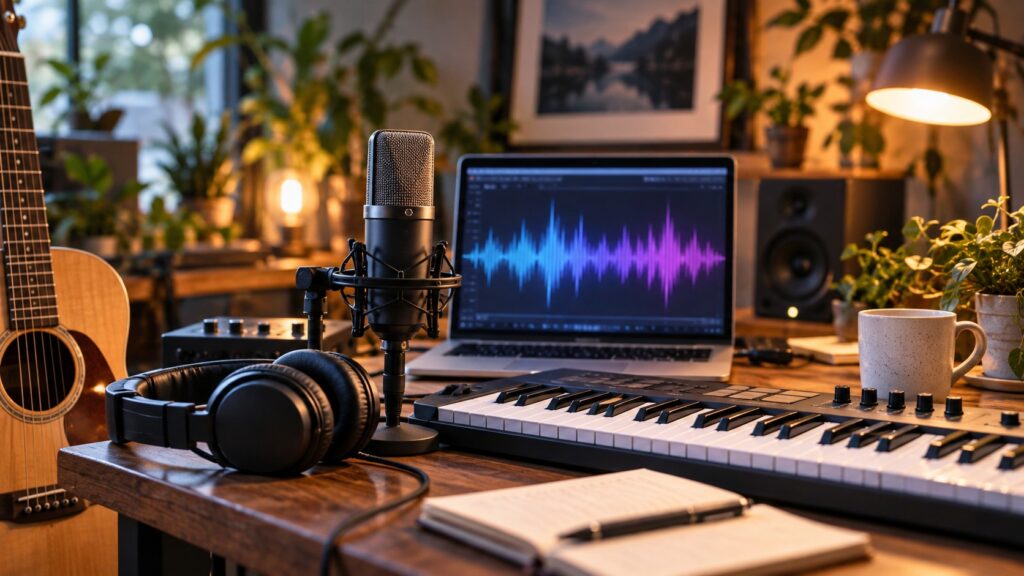 音楽で収入を得る6つの方法｜配信・BGM販売・歌ってみた・レッスンまで、副業で始める前に知っておきたいこと【2026年版】のテーマを表した独自制作イメージ